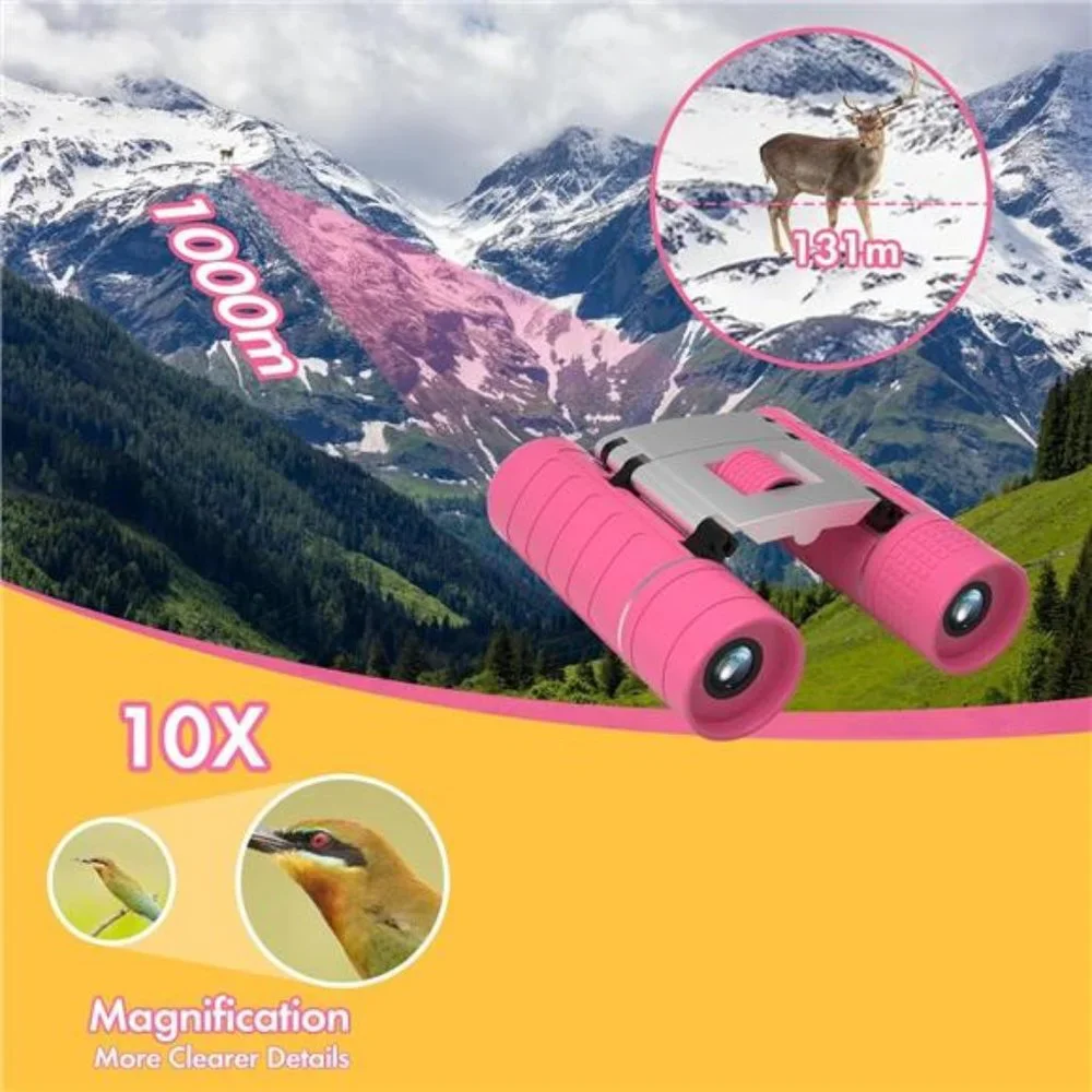 Binoculars 10x22 Compact Mini Pocket High Powered Binoculars, Waterproof,  Pink